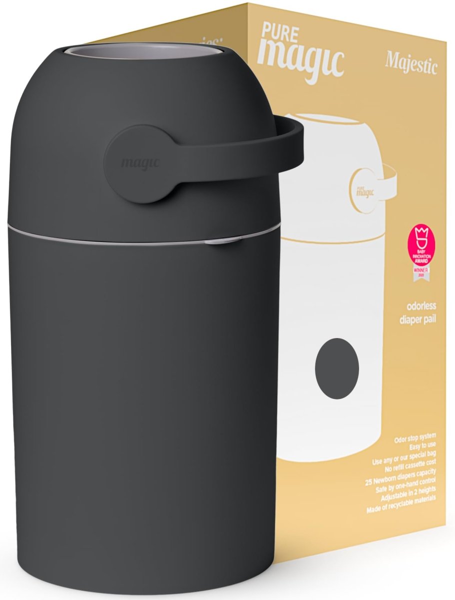 Pure Magic Diaper Pail Majestic, Patented Odor - Stop System, Use Any Garbage Bag, One Hand Free Lever, A Roll of Bag incld. (Graphite) - LittleTreasures