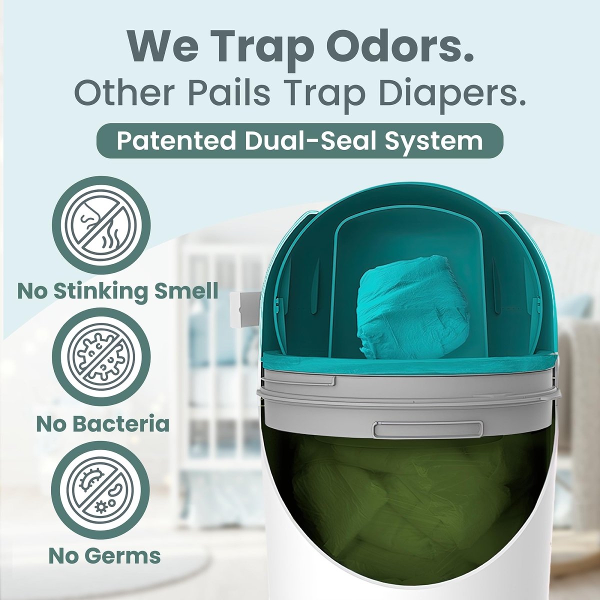 Pure Magic Diaper Pail Majestic, Patented Odor - Stop System, Use Any Garbage Bag, One Hand Free Lever, A Roll of Bag incld. (Graphite) - LittleTreasures