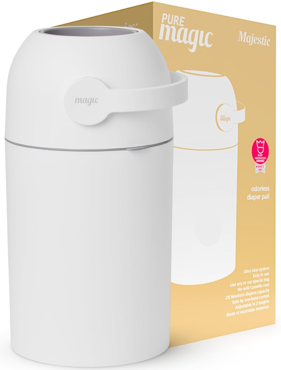 Pure Magic Diaper Pail Majestic, Patented Odor - Stop System, Use Any Garbage Bag, One Hand Free Lever, A Roll of Bag incld. (Graphite) - LittleTreasures