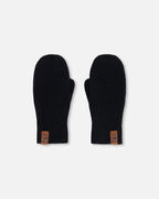 Ribbed Knit Mittens Black - LittleTreasures