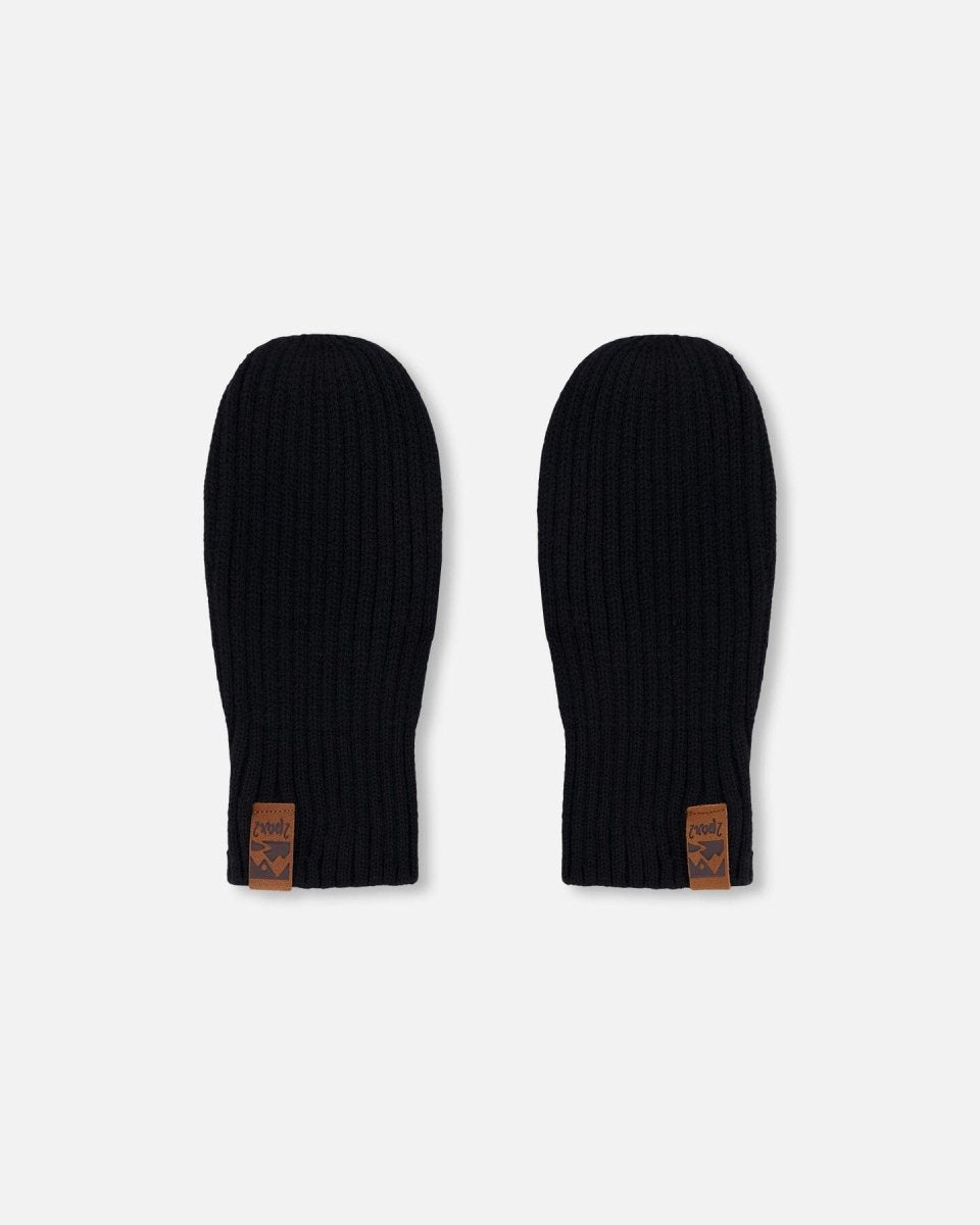 Ribbed Knit Mittens Black - LittleTreasures