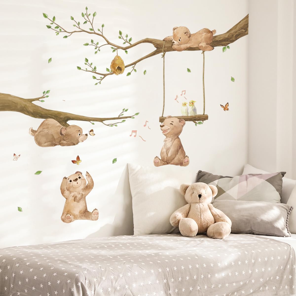 Runtoo Bear Wall Stickers Woodland Animal Tree Branch Wall Decals for Kids Bedroom Baby Nursery Home Decor - LittleTreasures