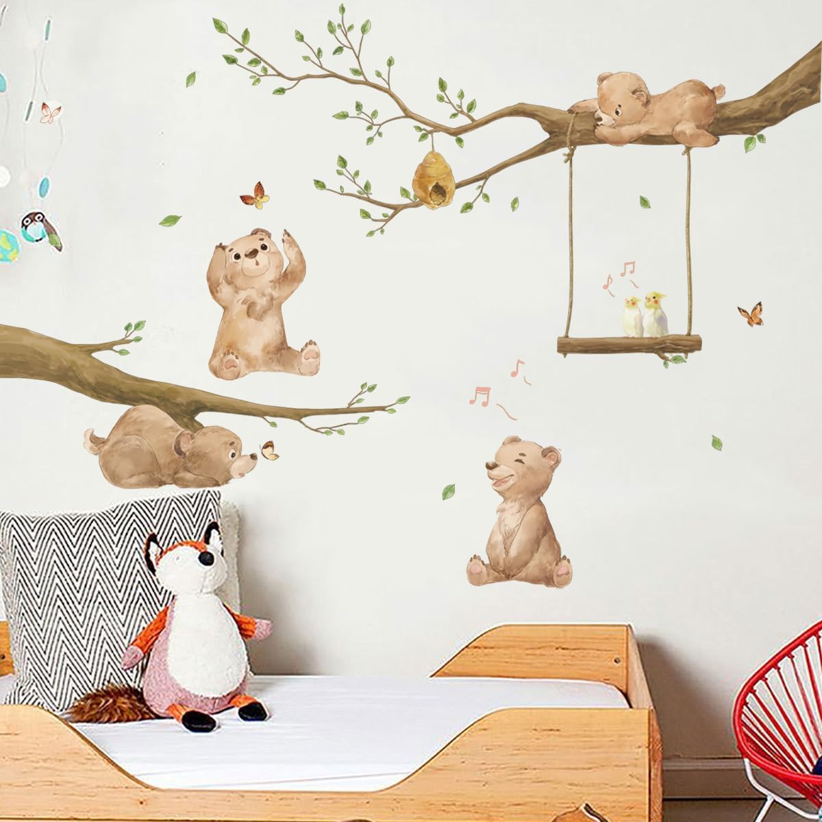 Runtoo Bear Wall Stickers Woodland Animal Tree Branch Wall Decals for Kids Bedroom Baby Nursery Home Decor - LittleTreasures