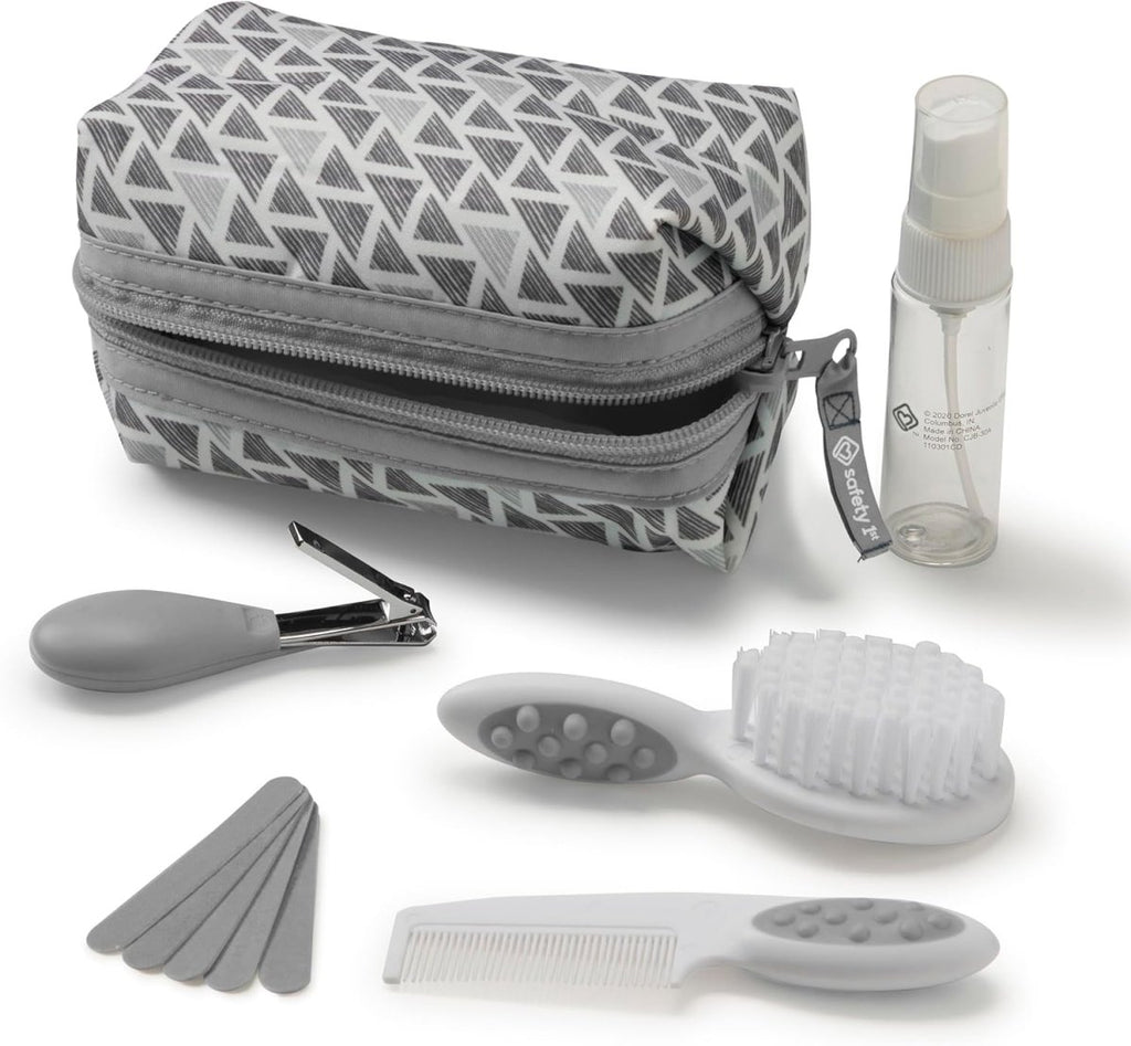 Safety 1st Baby Grooming Kit – Reversible Zippered Case with Brush, Comb, Nail Clippers & Emery Boards – BPA - Free Essentials for Newborns & Toddlers - Grey - LittleTreasures