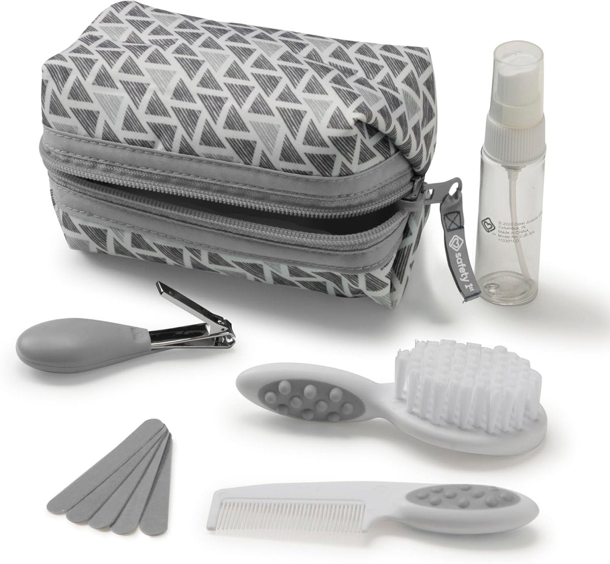 Safety 1st Baby Grooming Kit – Reversible Zippered Case with Brush, Comb, Nail Clippers & Emery Boards – BPA - Free Essentials for Newborns & Toddlers - Grey - LittleTreasures