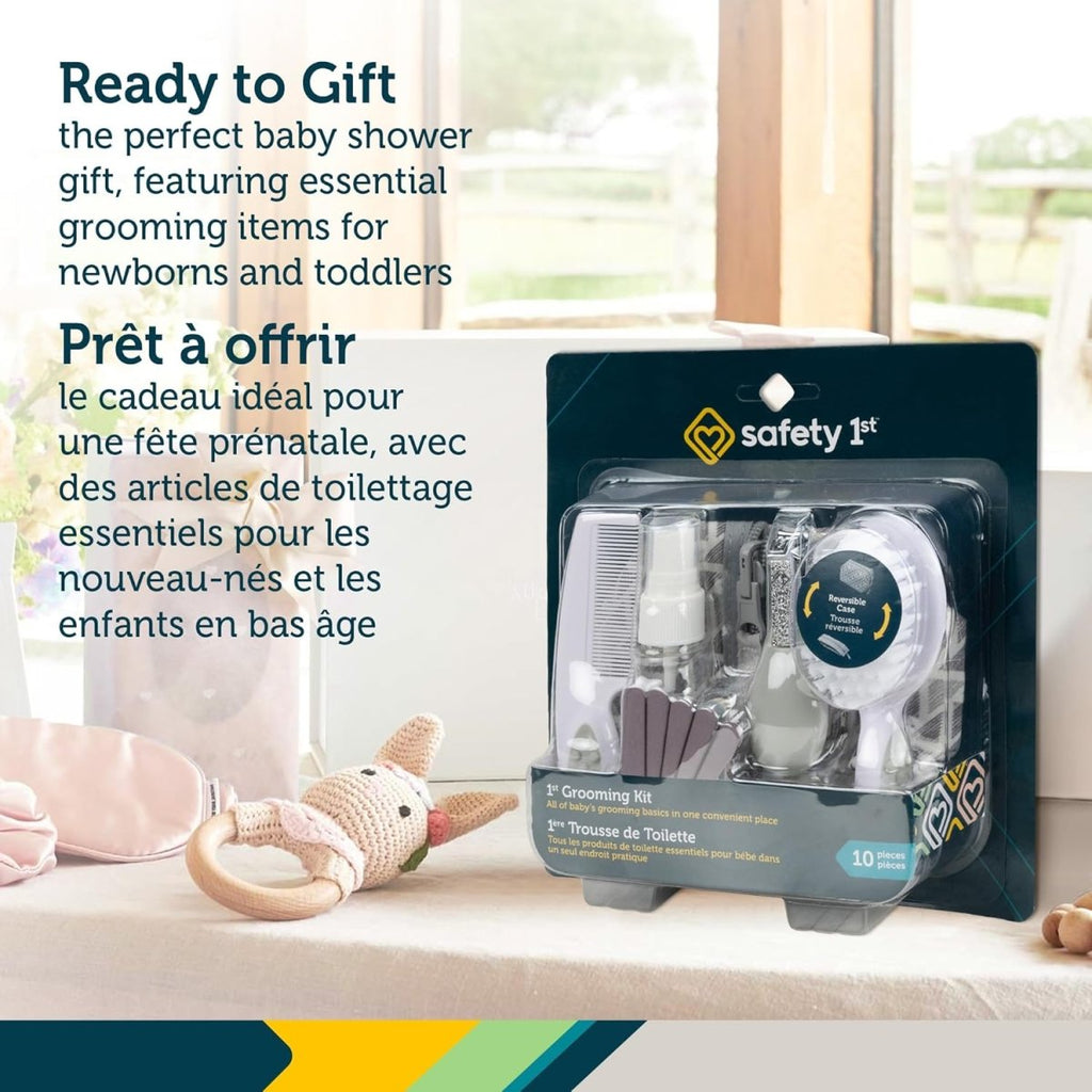 Safety 1st Baby Grooming Kit – Reversible Zippered Case with Brush, Comb, Nail Clippers & Emery Boards – BPA - Free Essentials for Newborns & Toddlers - Grey - LittleTreasures