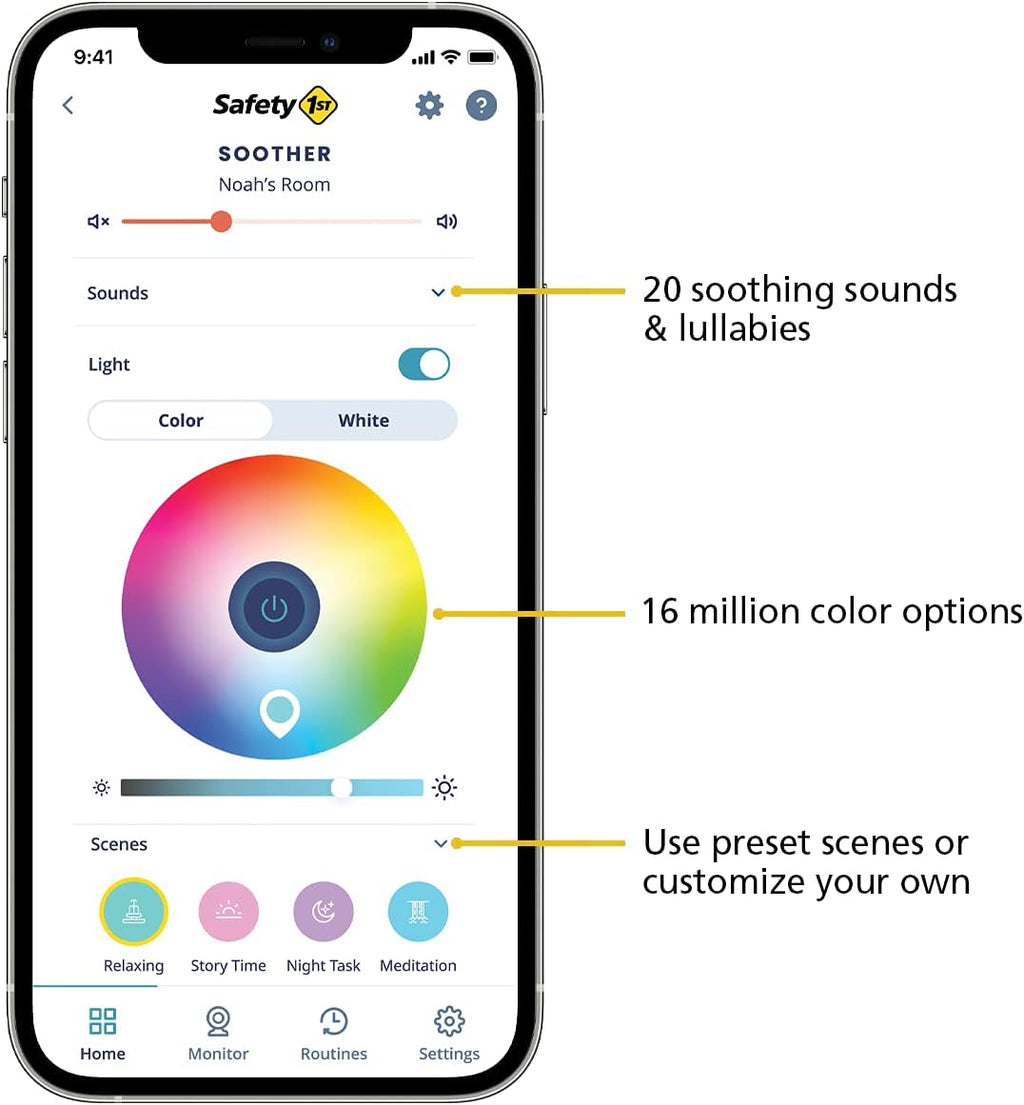 Safety 1st Connected Smart Soother — Light & Sound Machine, Night Light, Includes 20 Classic lullabies and Soothing Sounds, Timer, Wi - Fi and Button Controlled, iOS and Android Compatible - LittleTreasures