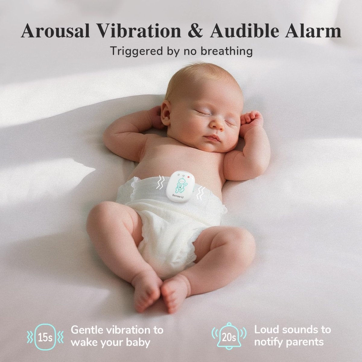 Sense - U Smart Baby Monitor Pro with Arousal Vibration, Audible and App Alerts: Tracks Abdominal Movement, Rollover, Feeling Temperature, Portable & Wearable Smart Sleep Monitor, Blue - LittleTreasures