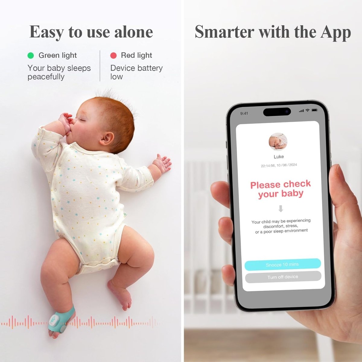 Sense - U Smart Sock Shoe Baby Monitor - Track Baby’s Heart Rate, Movement and Sleep, Infant Foot Monitor for Peace of Mind - LittleTreasures