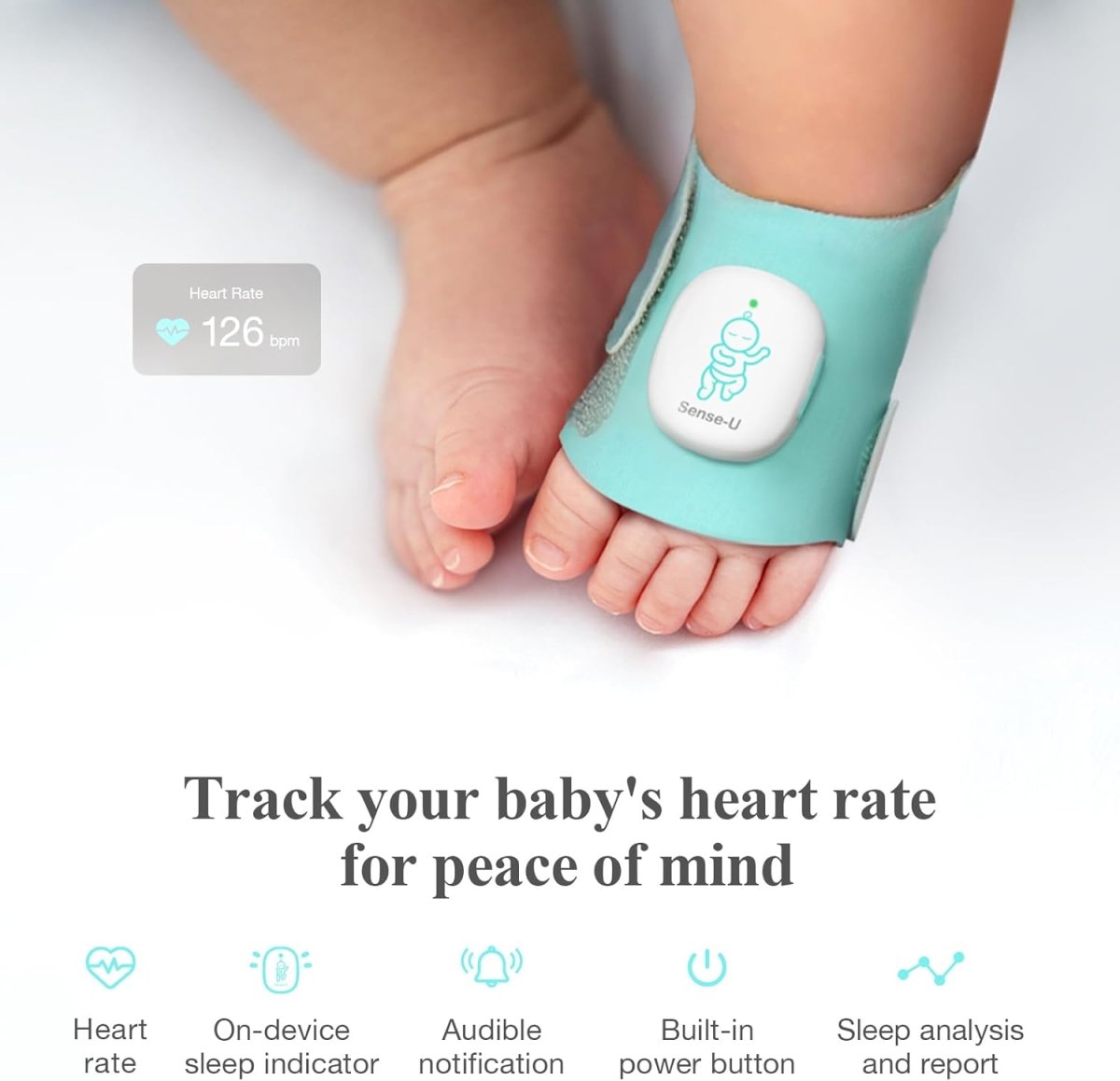 Sense - U Smart Sock Shoe Baby Monitor - Track Baby’s Heart Rate, Movement and Sleep, Infant Foot Monitor for Peace of Mind - LittleTreasures