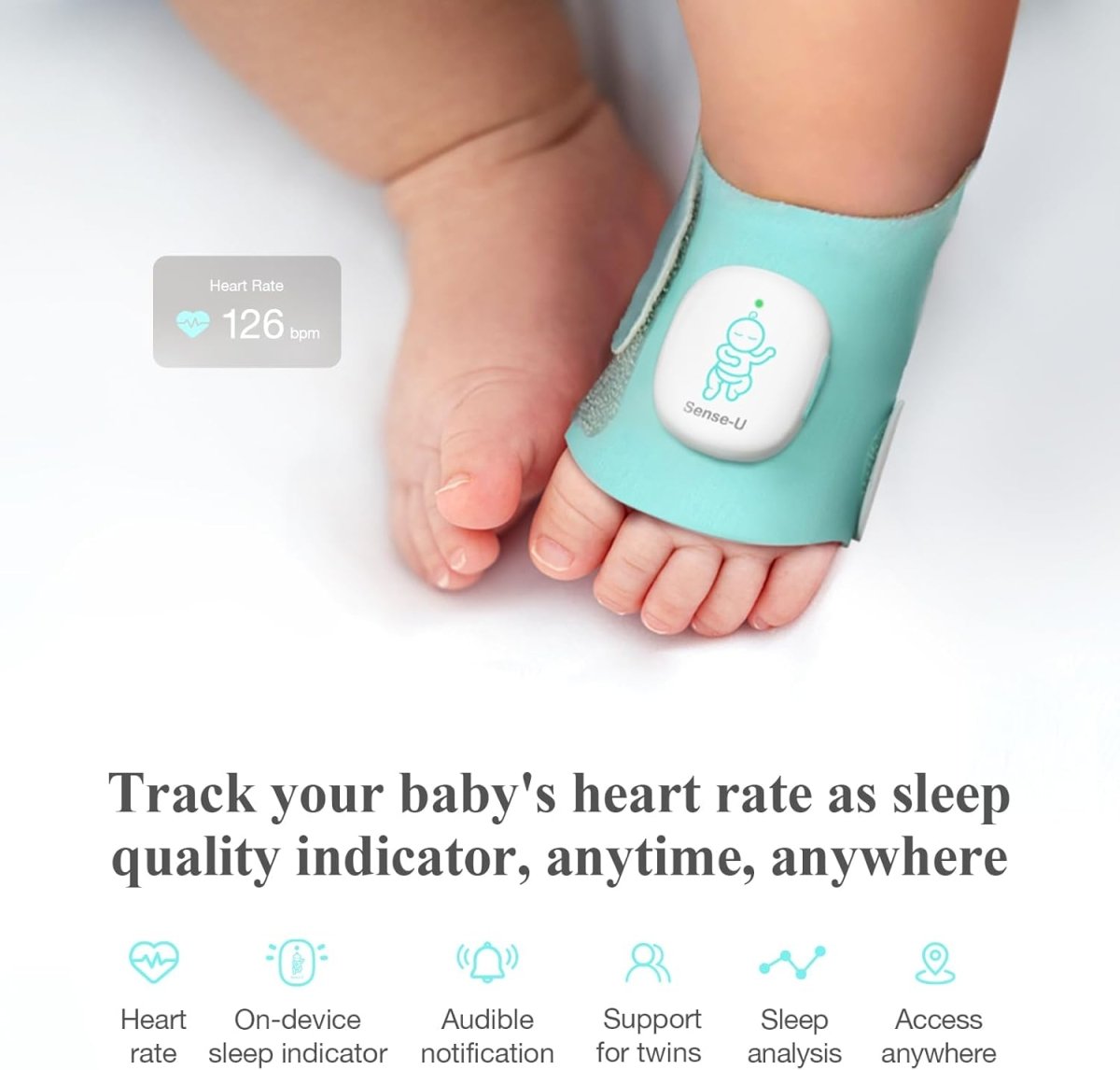 Sense - U Smart Sock Shoe (Long Range) Baby Monitor with On - Device Sleep Indicator & Notifications, Track Heart Rate, Movement, Sleep Patterns, Naps from Anywhere for Peace of Mind, No Monthly Fee - LittleTreasures