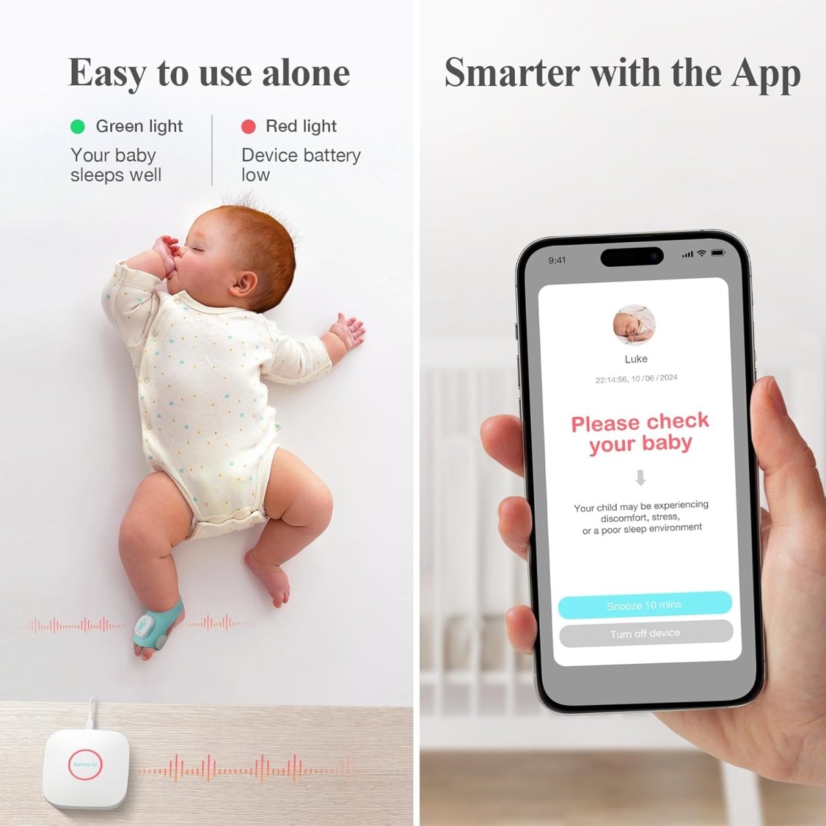 Sense - U Smart Sock Shoe (Long Range) Baby Monitor with On - Device Sleep Indicator & Notifications, Track Heart Rate, Movement, Sleep Patterns, Naps from Anywhere for Peace of Mind, No Monthly Fee - LittleTreasures