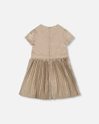 Short Sleeve Dress With Pleated Skirt Light Caramel - LittleTreasures