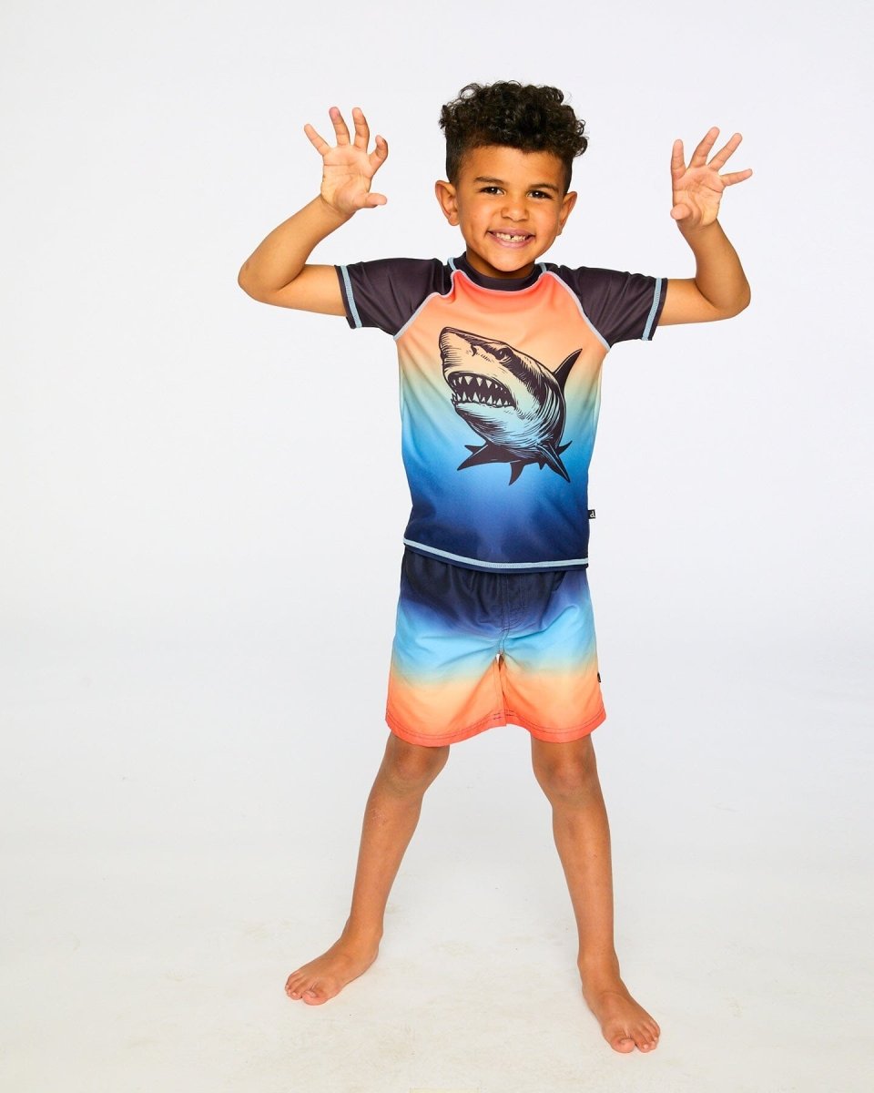 Short Sleeve Rashguard Blue And Orange Gradient - LittleTreasures