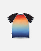 Short Sleeve Rashguard Blue And Orange Gradient - LittleTreasures