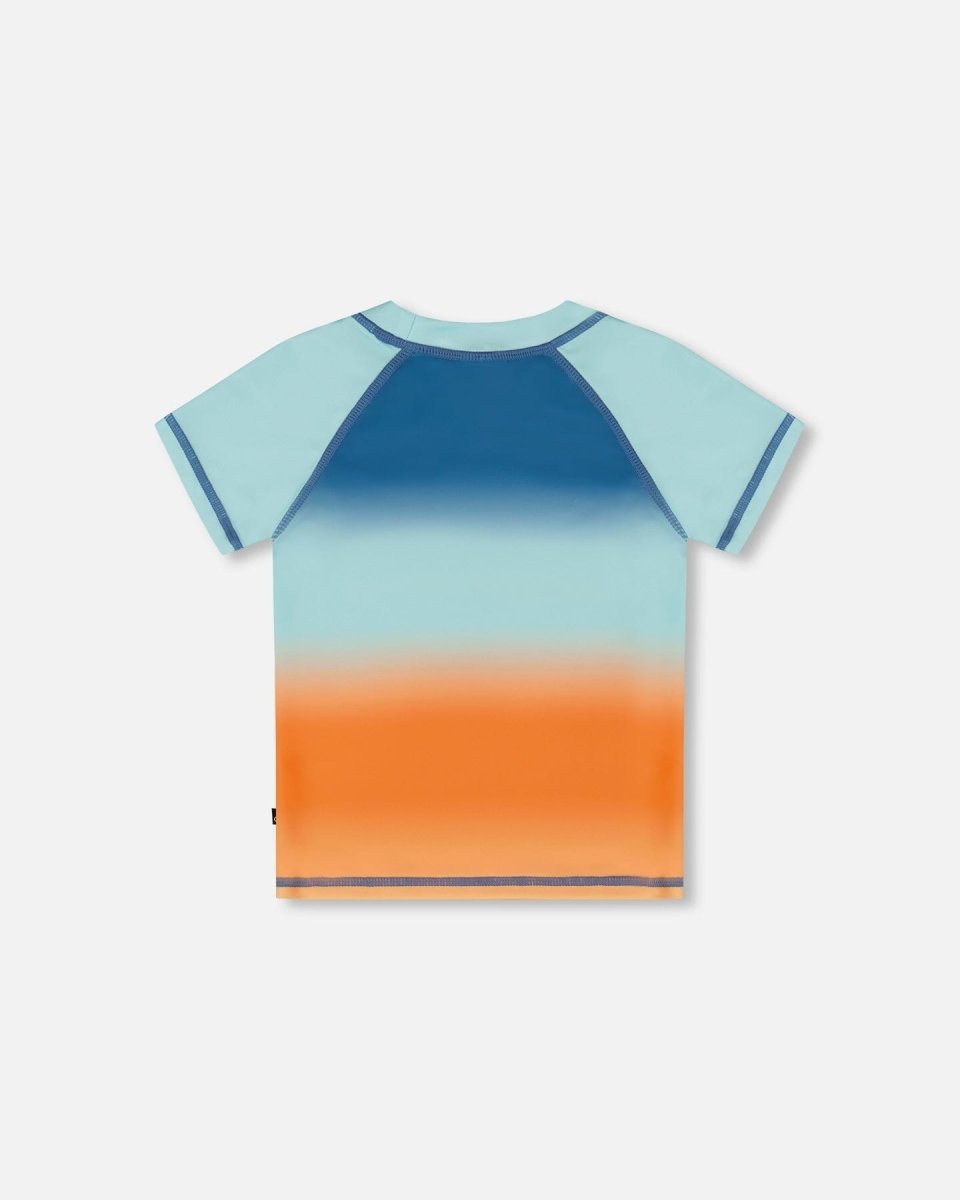 Short Sleeve Rashguard Navy Blue, Turquoise, And Orange - LittleTreasures