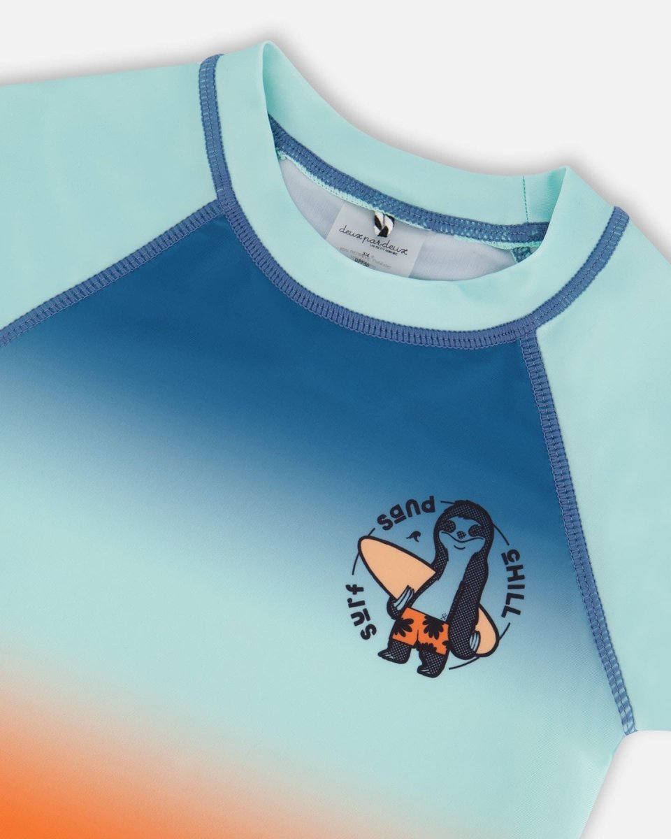 Short Sleeve Rashguard Navy Blue, Turquoise, And Orange - LittleTreasures