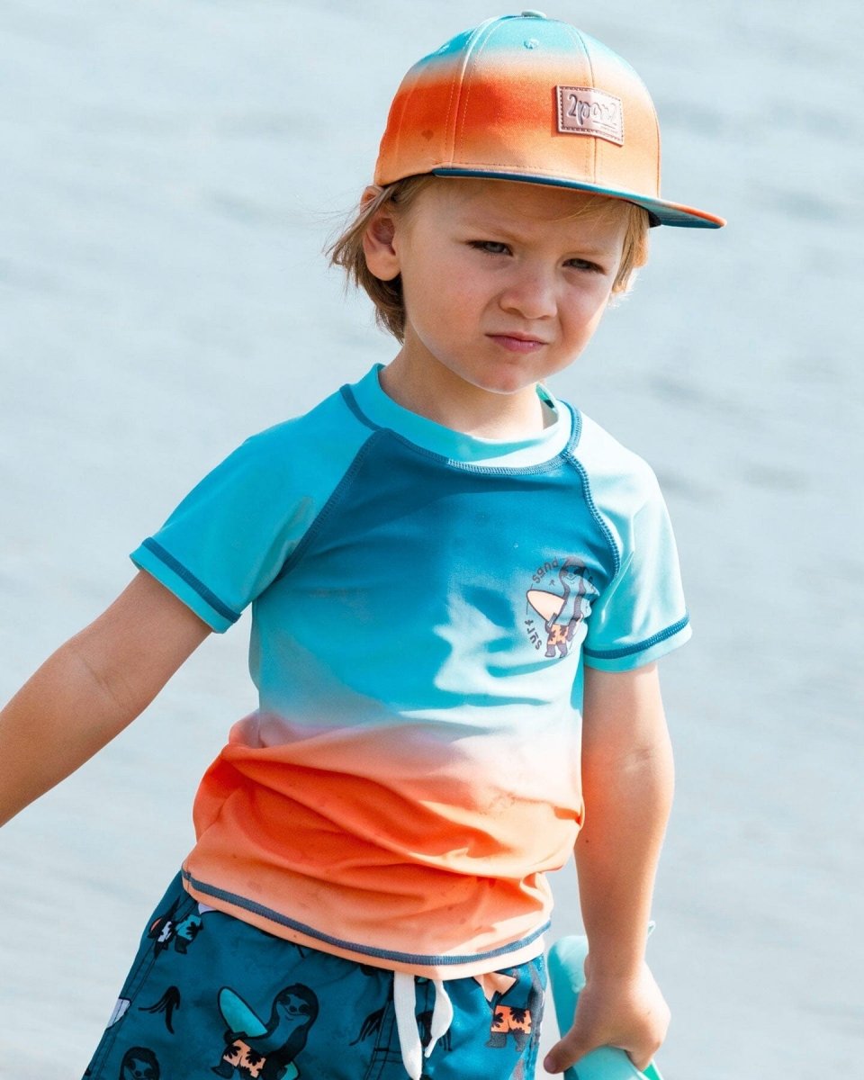 Short Sleeve Rashguard Navy Blue, Turquoise, And Orange - LittleTreasures