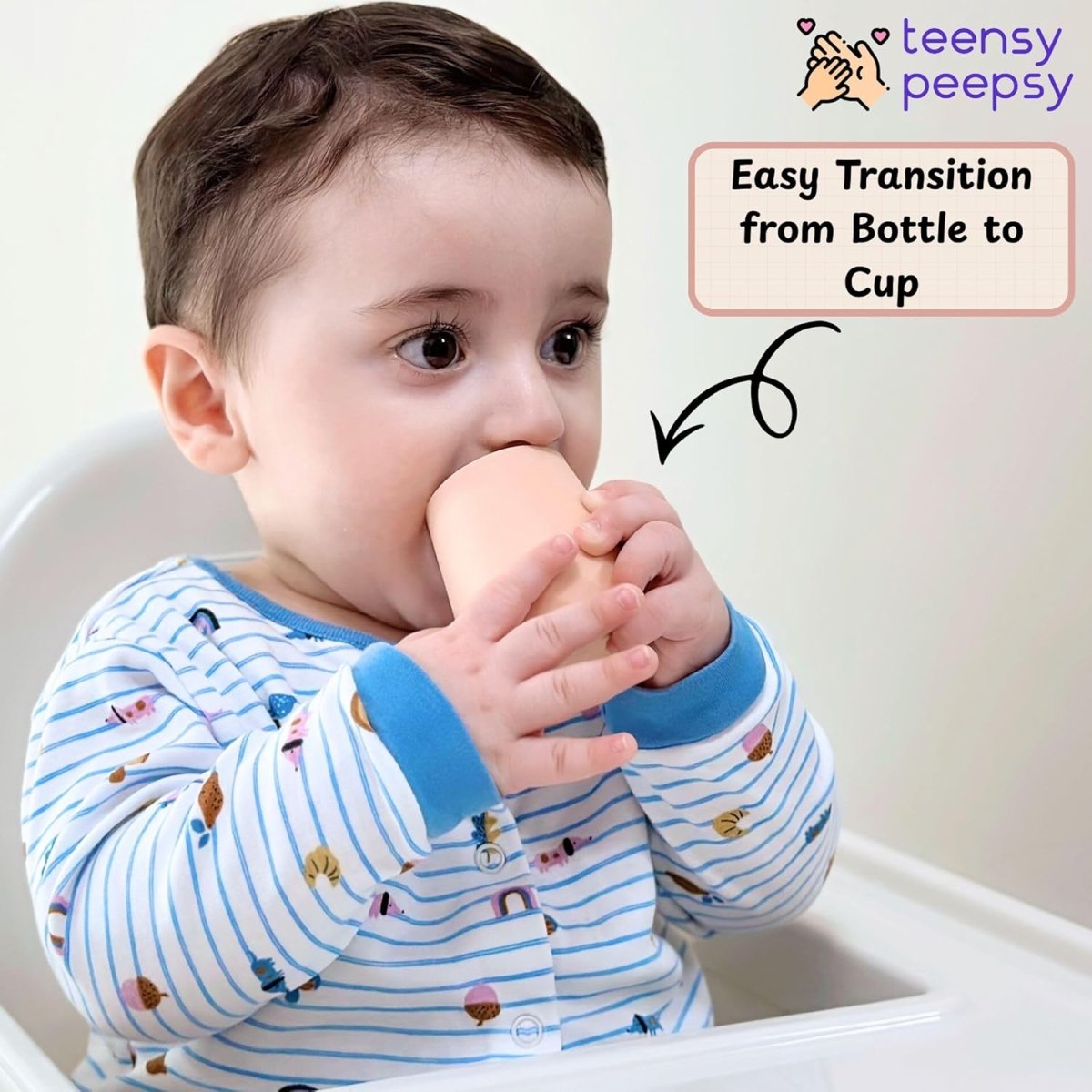 Silicone Training Cups for Babies 4 Months+ | Tiny Transition Cups for Baby Boy, Baby Cup 6 - 12 Months, Set of 2 Open Cups 2oz, Baby Essentials (Aquamarine) - LittleTreasures