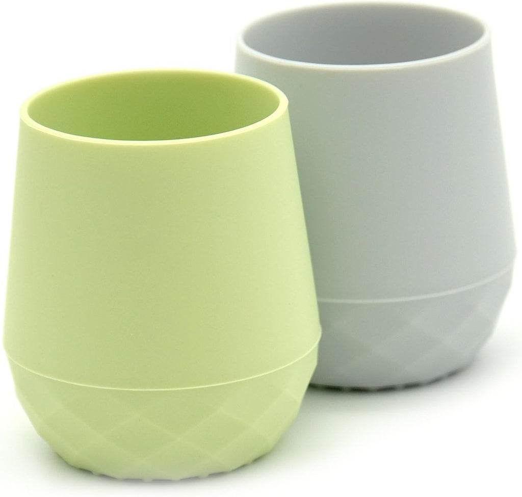 Silicone Training Cups for Babies 4 Months+ | Tiny Transition Cups for Baby Boy, Baby Cup 6 - 12 Months, Set of 2 Open Cups 2oz, Baby Essentials (Aquamarine) - LittleTreasures