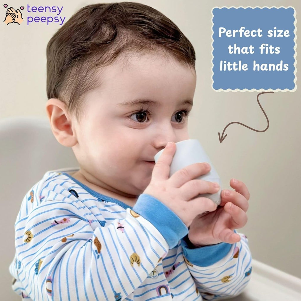 Silicone Training Cups for Babies 4 Months+ | Tiny Transition Cups for Baby Boy, Baby Cup 6 - 12 Months, Set of 2 Open Cups 2oz, Baby Essentials (Aquamarine) - LittleTreasures