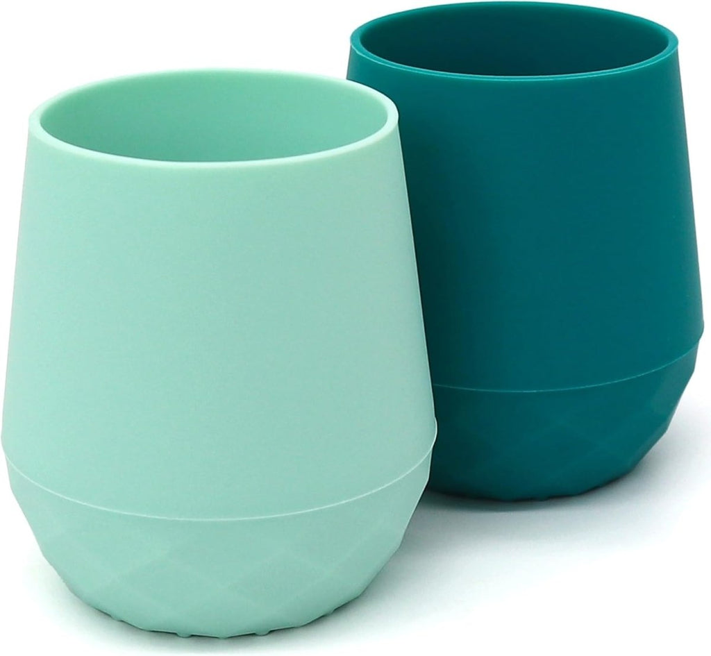 Silicone Training Cups for Babies 4 Months+ | Tiny Transition Cups for Baby Boy, Baby Cup 6 - 12 Months, Set of 2 Open Cups 2oz, Baby Essentials (Aquamarine) - LittleTreasures