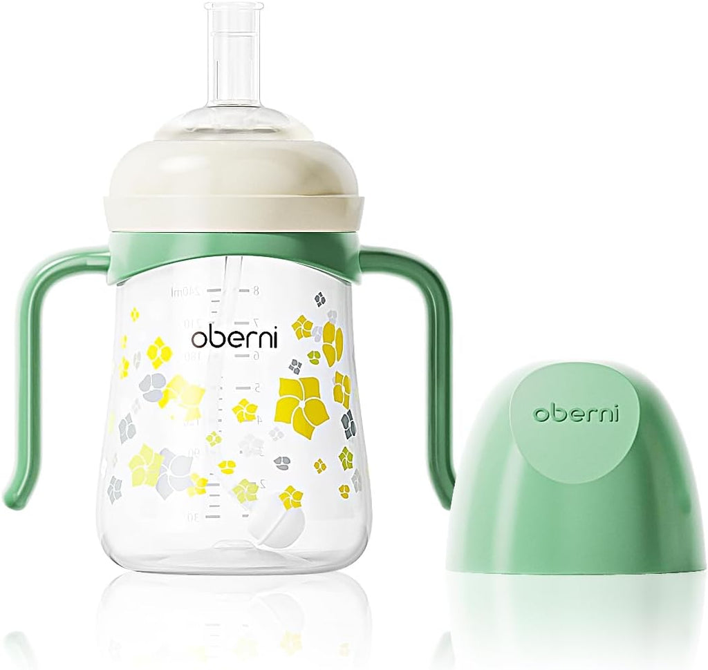 Sippy Cup, Weighted Straw Trainer Cup for Baby, Toddler Drinks Water Bottle with Leak - Proof Valve Spout for 6+ Months, No Spill Training Cup with Handles for 12+ Months, 240ml/Green - LittleTreasures