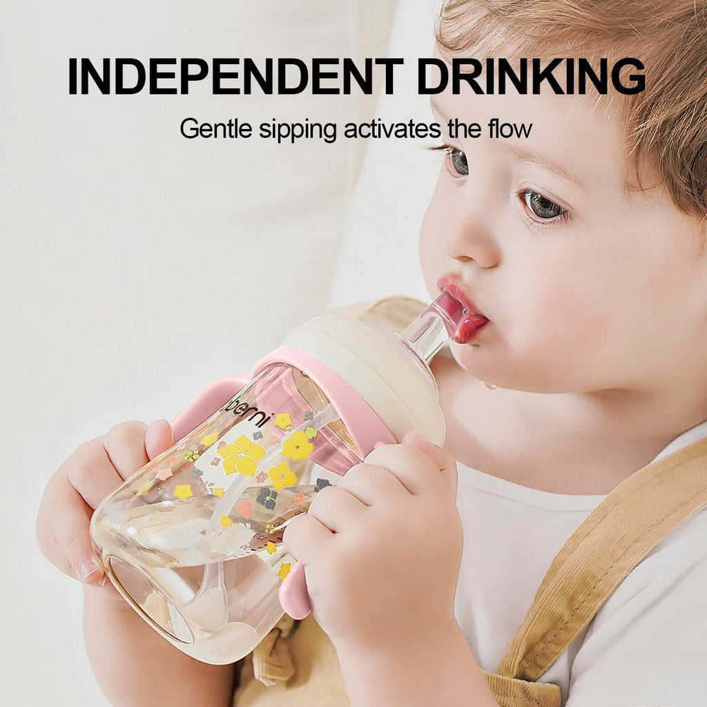 Sippy Cup, Weighted Straw Trainer Cup for Baby, Toddler Drinks Water Bottle with Leak - Proof Valve Spout for 6+ Months, No Spill Training Cup with Handles for 12+ Months, 240ml/Green - LittleTreasures