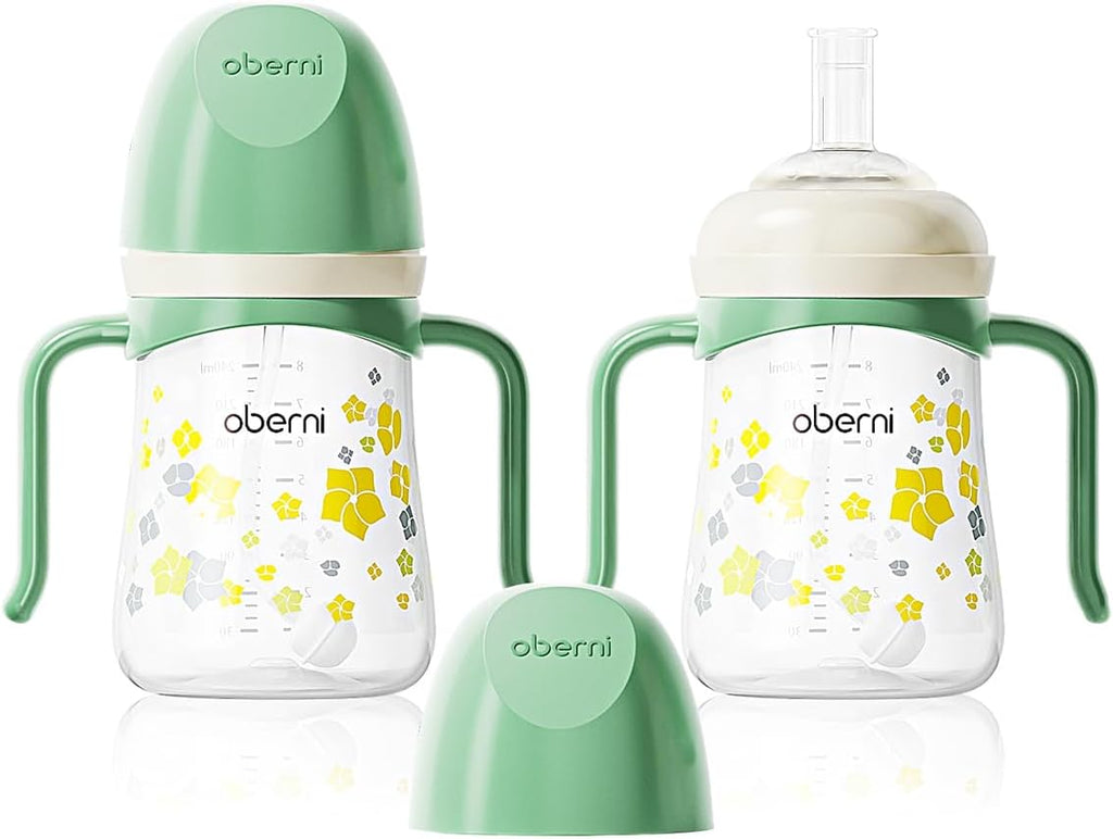 Sippy Cup, Weighted Straw Trainer Cup for Baby, Toddler Drinks Water Bottle with Leak - Proof Valve Spout for 6+ Months, No Spill Training Cup with Handles for 12+ Months, 240ml/Green - LittleTreasures