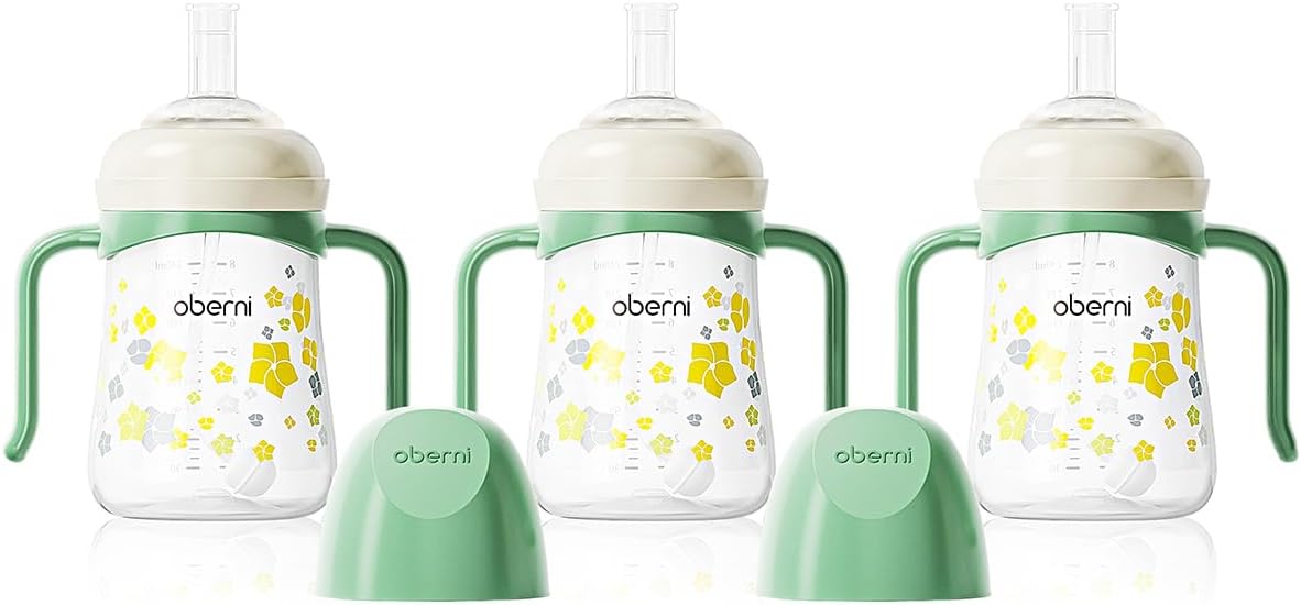 Sippy Cup, Weighted Straw Trainer Cup for Baby, Toddler Drinks Water Bottle with Leak - Proof Valve Spout for 6+ Months, No Spill Training Cup with Handles for 12+ Months, 240ml/Green - LittleTreasures