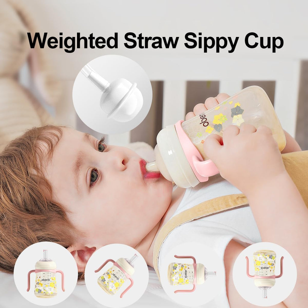 Sippy Cup, Weighted Straw Trainer Cup for Baby, Toddler Drinks Water Bottle with Leak - Proof Valve Spout for 6+ Months, No Spill Training Cup with Handles for 12+ Months, 240ml/Green - LittleTreasures