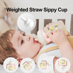 Sippy Cup, Weighted Straw Trainer Cup for Baby, Toddler Drinks Water Bottle with Leak - Proof Valve Spout for 6+ Months, No Spill Training Cup with Handles for 12+ Months, 240ml/Green - LittleTreasures