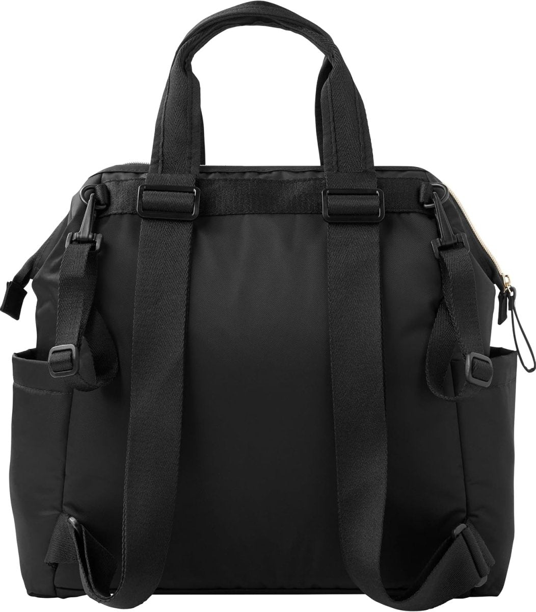 Skip Hop Diaper Bag Backpack: Mainframe Large Capacity Wide Open Structure with Changing Pad & Stroller Attachement, Black with Gold Trim - LittleTreasures