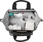 Skip Hop Diaper Bag Backpack: Mainframe Large Capacity Wide Open Structure with Changing Pad & Stroller Attachement, Black with Gold Trim - LittleTreasures