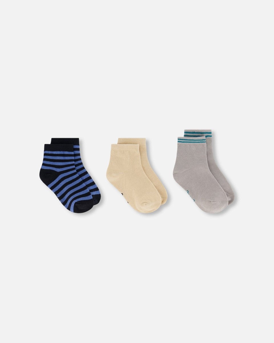 Socks (3 Pairs) Set Striped Blue And Black - LittleTreasures
