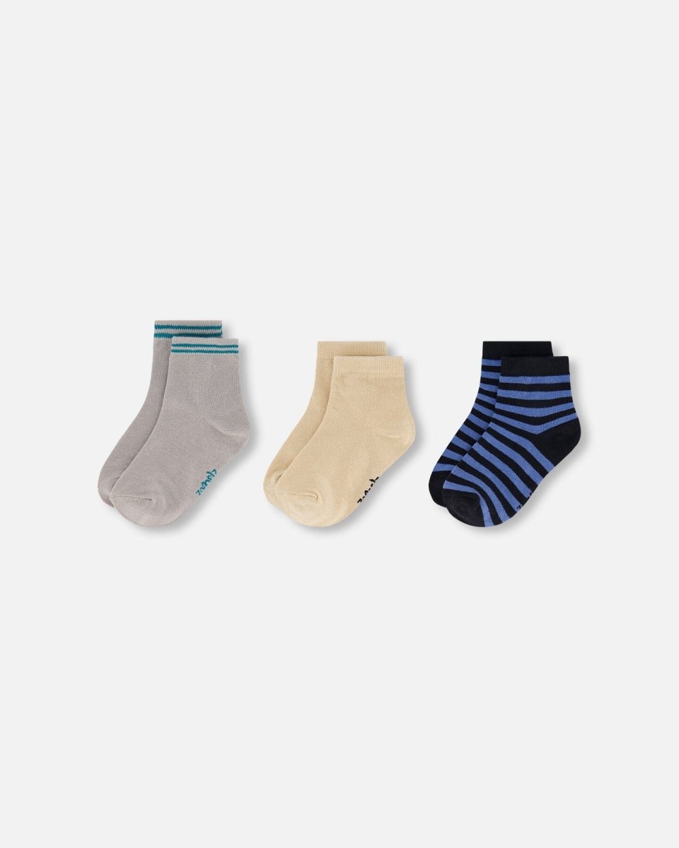Socks (3 Pairs) Set Striped Blue And Black - LittleTreasures
