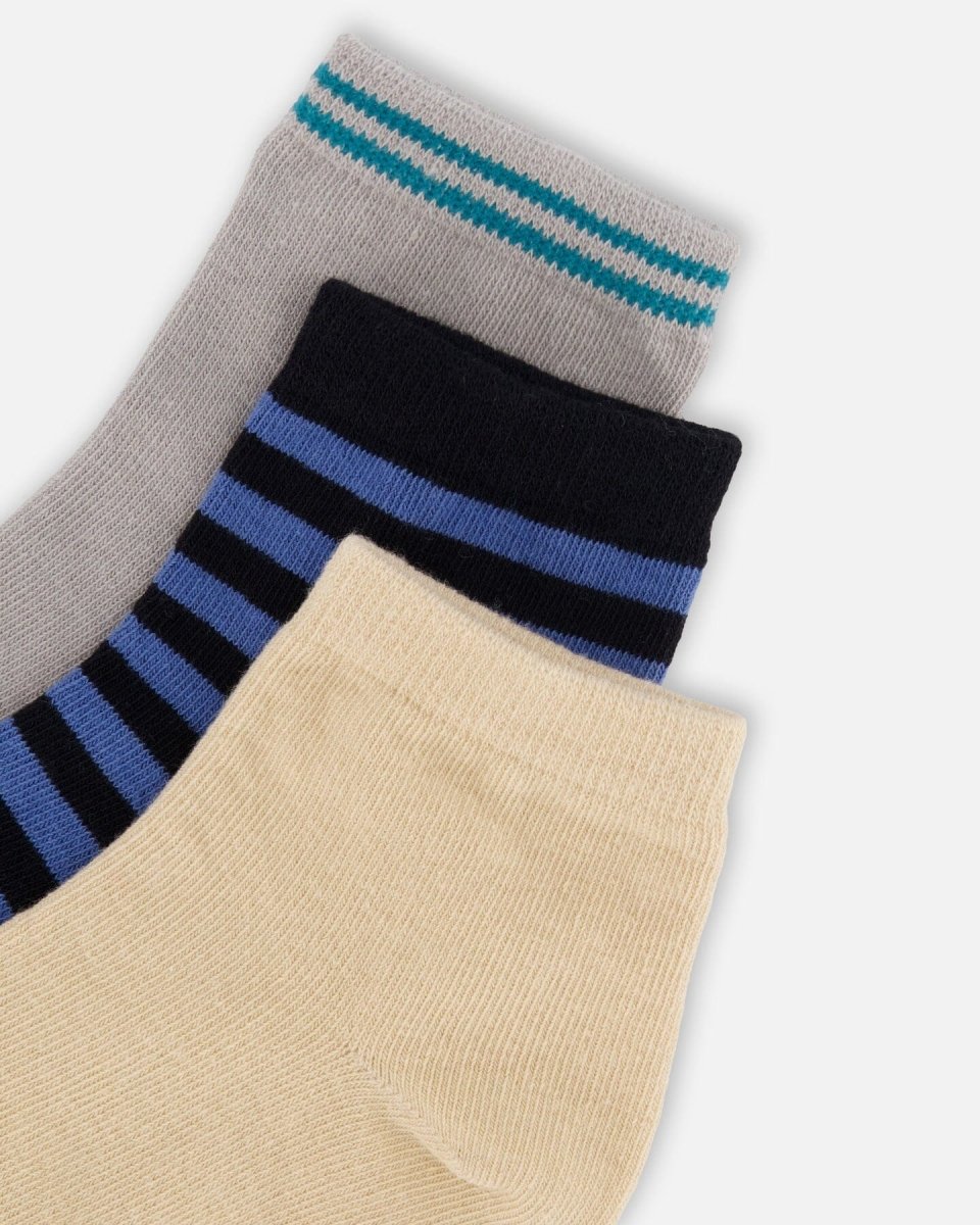 Socks (3 Pairs) Set Striped Blue And Black - LittleTreasures