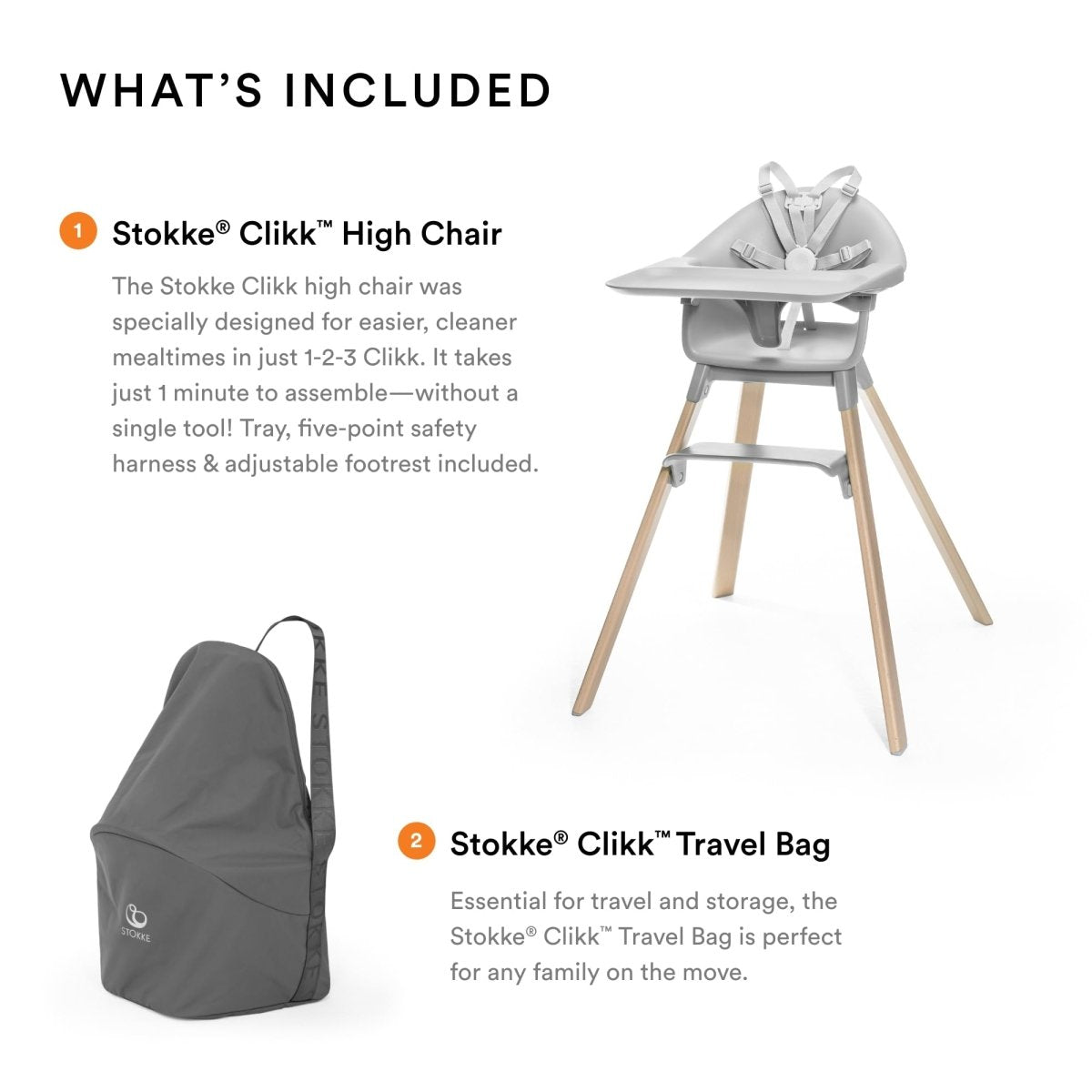 Stokke Clikk High Chair Set: Easy Clean, Portable, Ergonomic - LittleTreasures