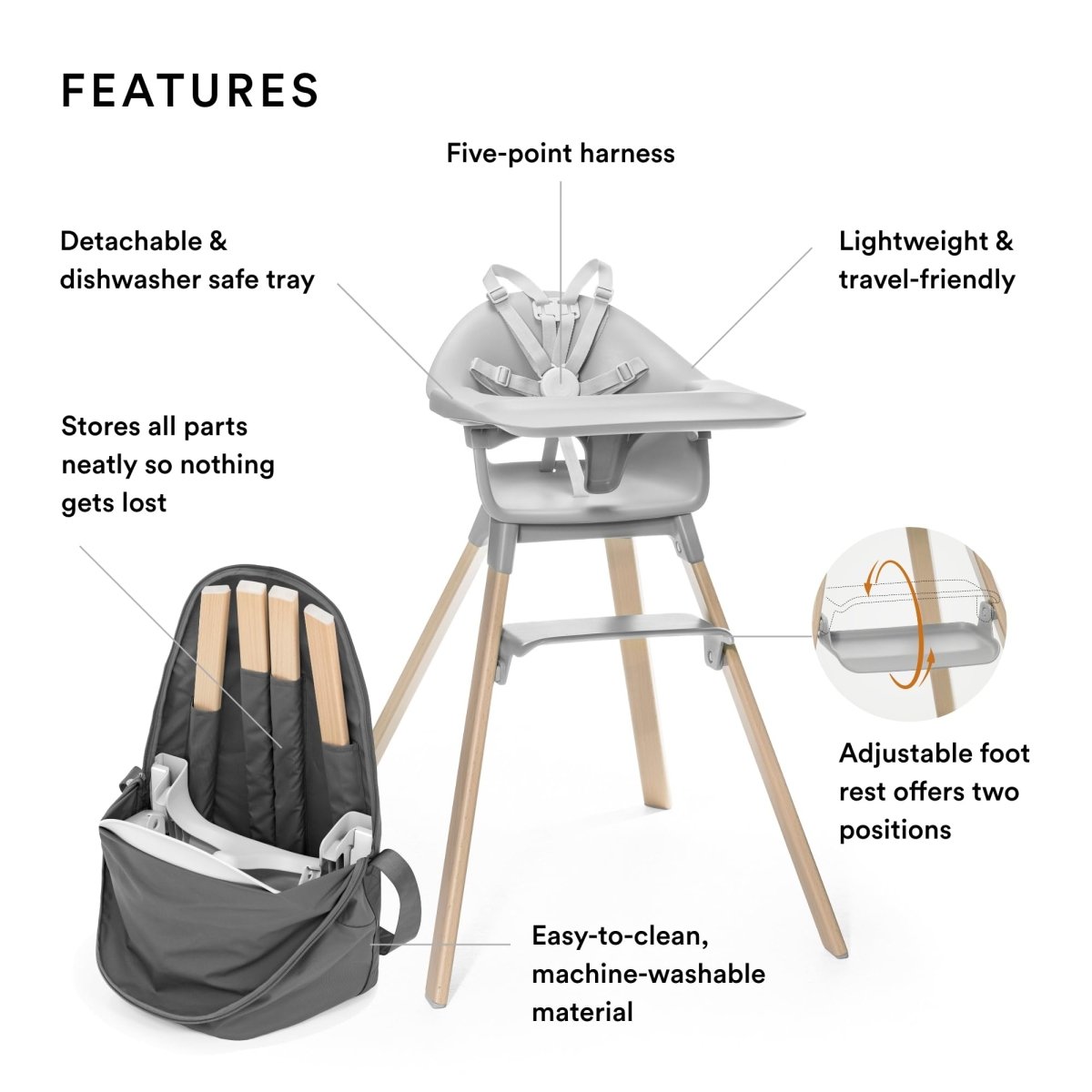 Stokke Clikk High Chair Set: Easy Clean, Portable, Ergonomic - LittleTreasures