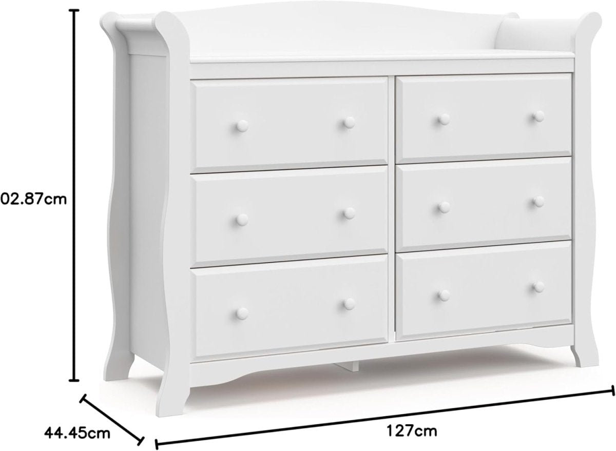 Storkcraft Avalon 6 Drawer Double Dresser, White - LittleTreasures