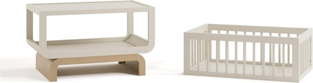 Storkcraft Santorini Deluxe 3 - in - 1 Convertible Bassinet (Frosted Oat with Driftwood) – GREENGUARD Gold Certified Wood Baby Bassinet, Includes Water - Resistant Mattress, Converts to Toy Box and Bookcase - LittleTreasures