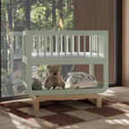 Storkcraft Santorini Deluxe 3 - in - 1 Convertible Bassinet (Sage with Driftwood) – GREENGUARD Gold Certified Wood Baby Bassinet, Includes Water - Resistant Mattress, Converts to Toy Box and Bookcase - LittleTreasures