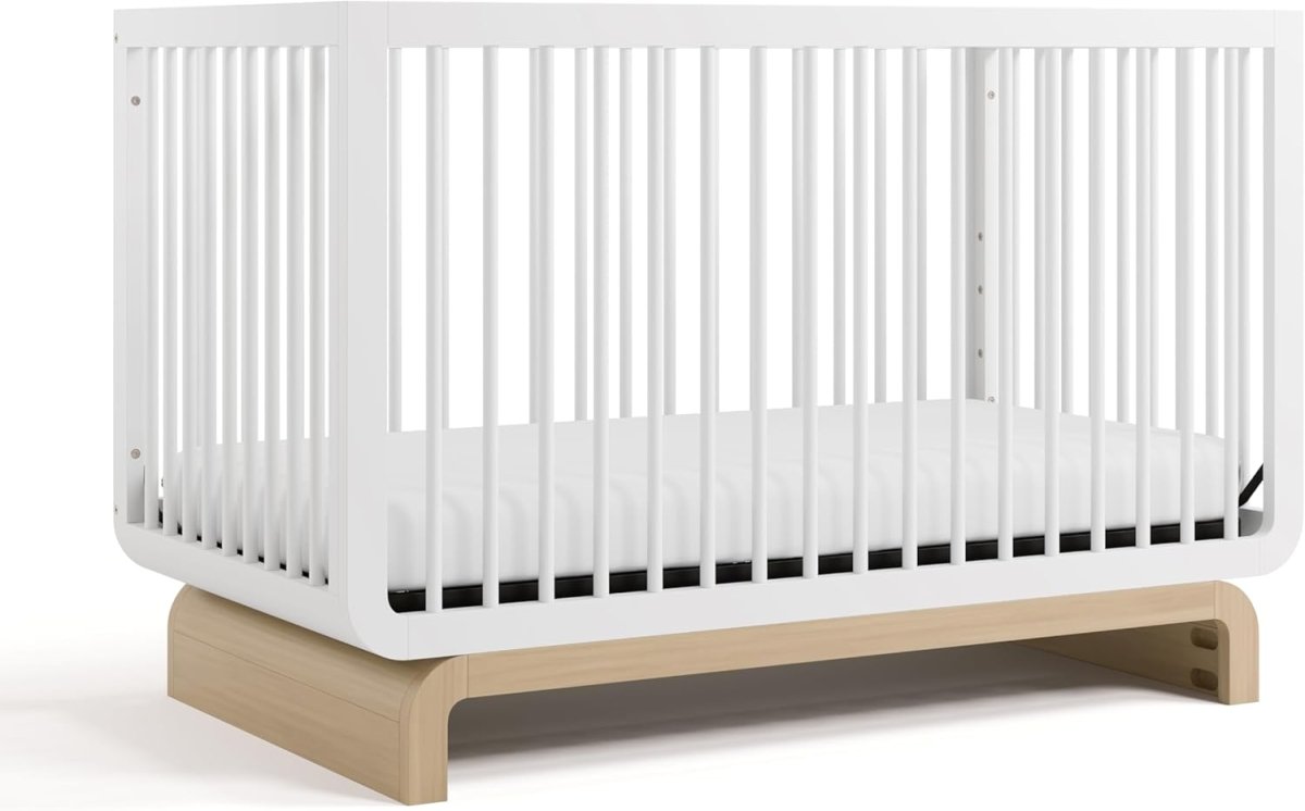Storkcraft Santorini Deluxe 5 - in - 1 Convertible Crib with Bonus Toddler Guardrail (Driftwood) – Includes Toddler Guardrail, Fits Standard Crib Mattress - LittleTreasures