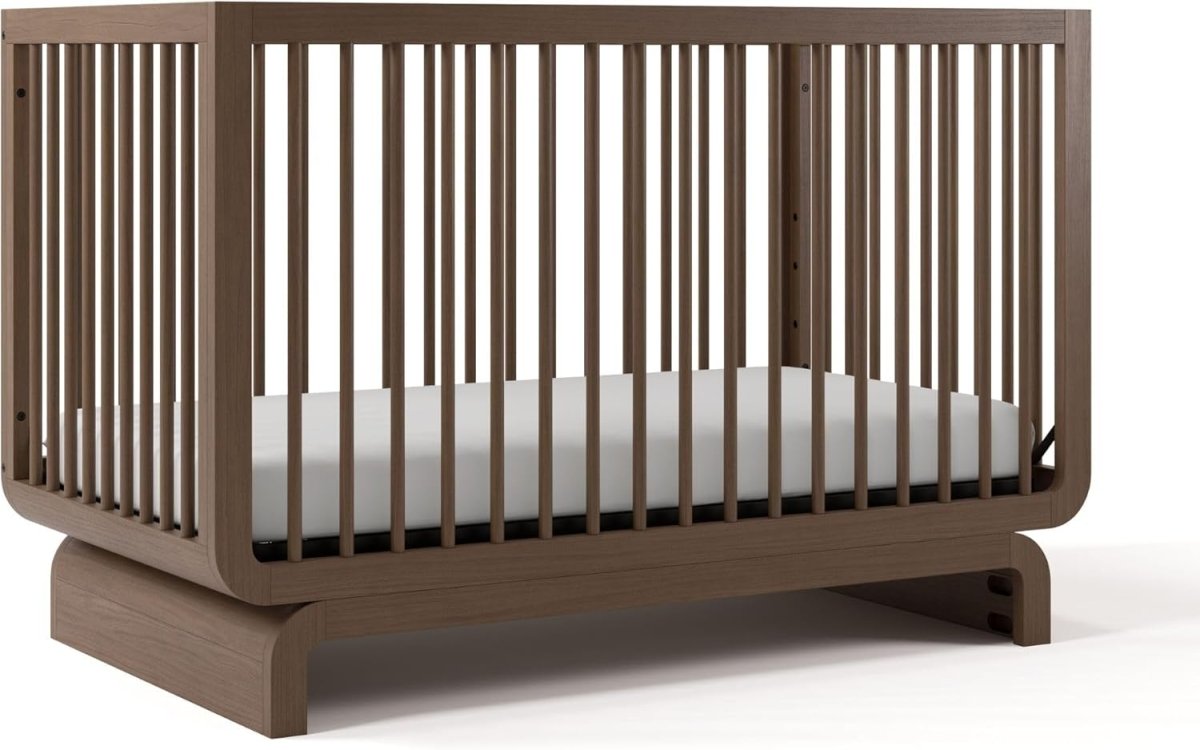 Storkcraft Santorini Deluxe 5 - in - 1 Convertible Crib with Bonus Toddler Guardrail (Hazelnut) – GREENGUARD Gold Certified, Includes Toddler Guardrail, Fits Standard Crib Mattress, Solid wood - LittleTreasures