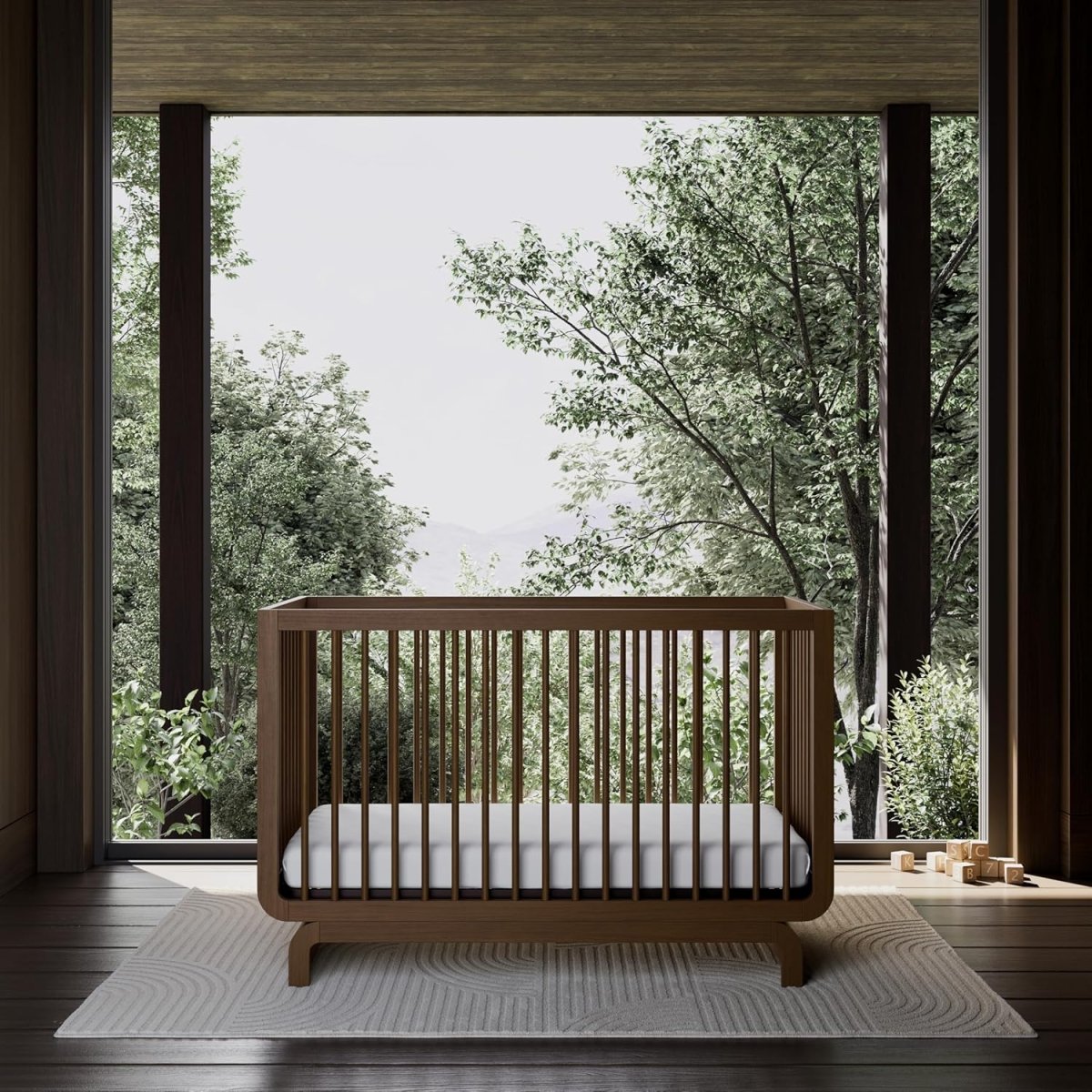 Storkcraft Santorini Deluxe 5 - in - 1 Convertible Crib with Bonus Toddler Guardrail (Hazelnut) – GREENGUARD Gold Certified, Includes Toddler Guardrail, Fits Standard Crib Mattress, Solid wood - LittleTreasures