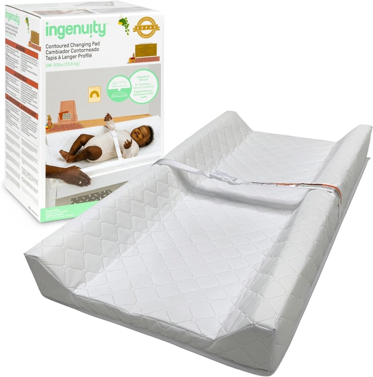 Summer by Ingenuity Contoured Changing Pad Includes Waterproof Changing Liner and Safety Fastening Strap with Quick - Release Buckle - LittleTreasures