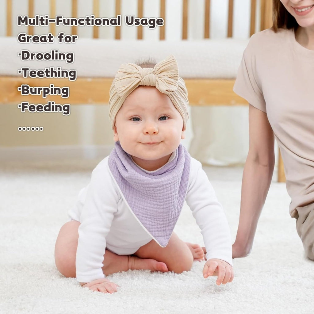 Susurration Muslin Baby Drool Bibs 6Pack Soft Triangular Adjustable Baby Bandana Bibs for Unisex Girls & Boys - LittleTreasures