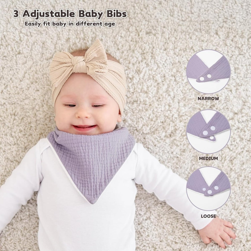 Susurration Muslin Baby Drool Bibs 6Pack Soft Triangular Adjustable Baby Bandana Bibs for Unisex Girls & Boys - LittleTreasures