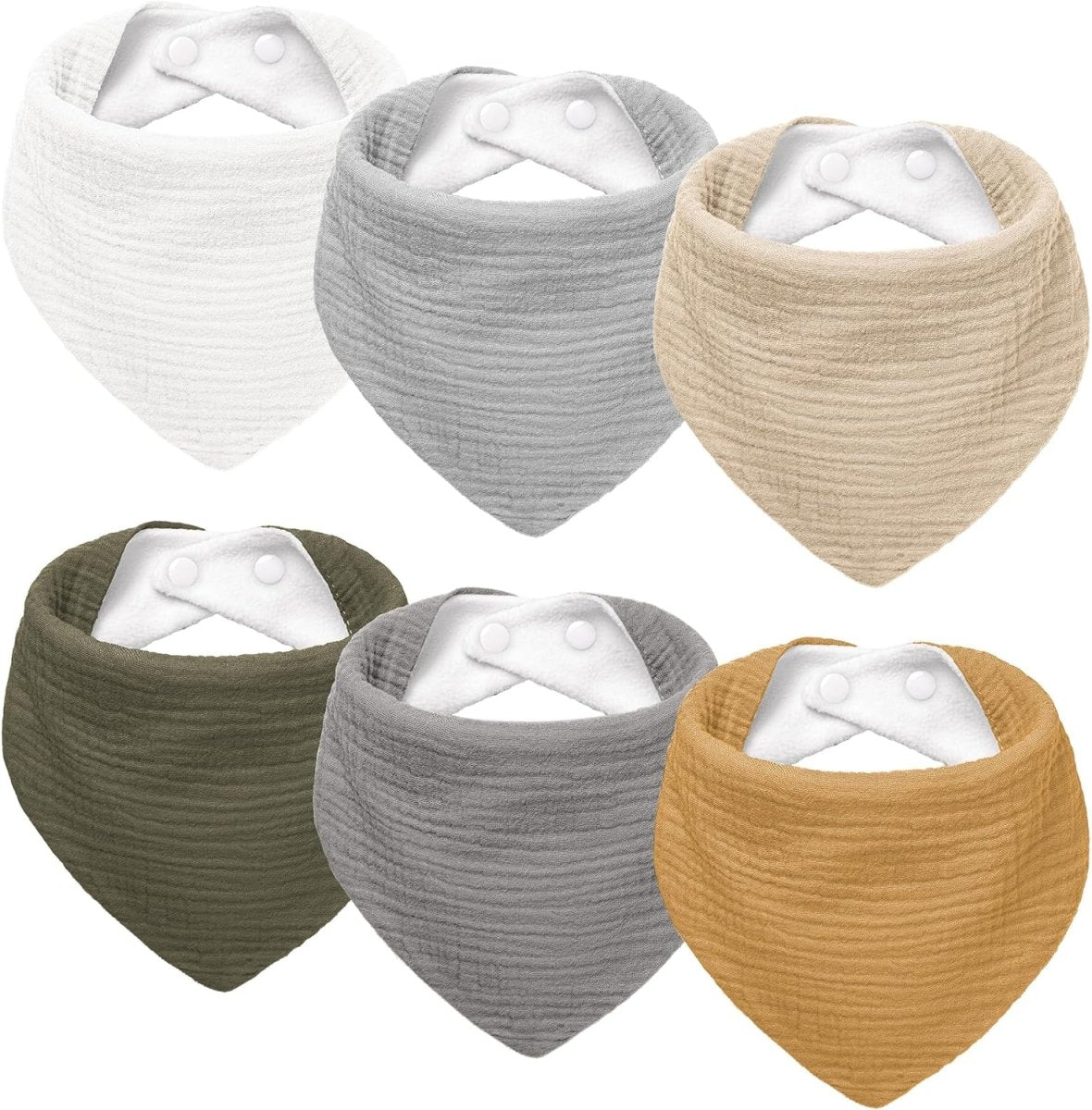Susurration Muslin Baby Drool Bibs 6Pack Soft Triangular Adjustable Baby Bandana Bibs for Unisex Girls & Boys - LittleTreasures
