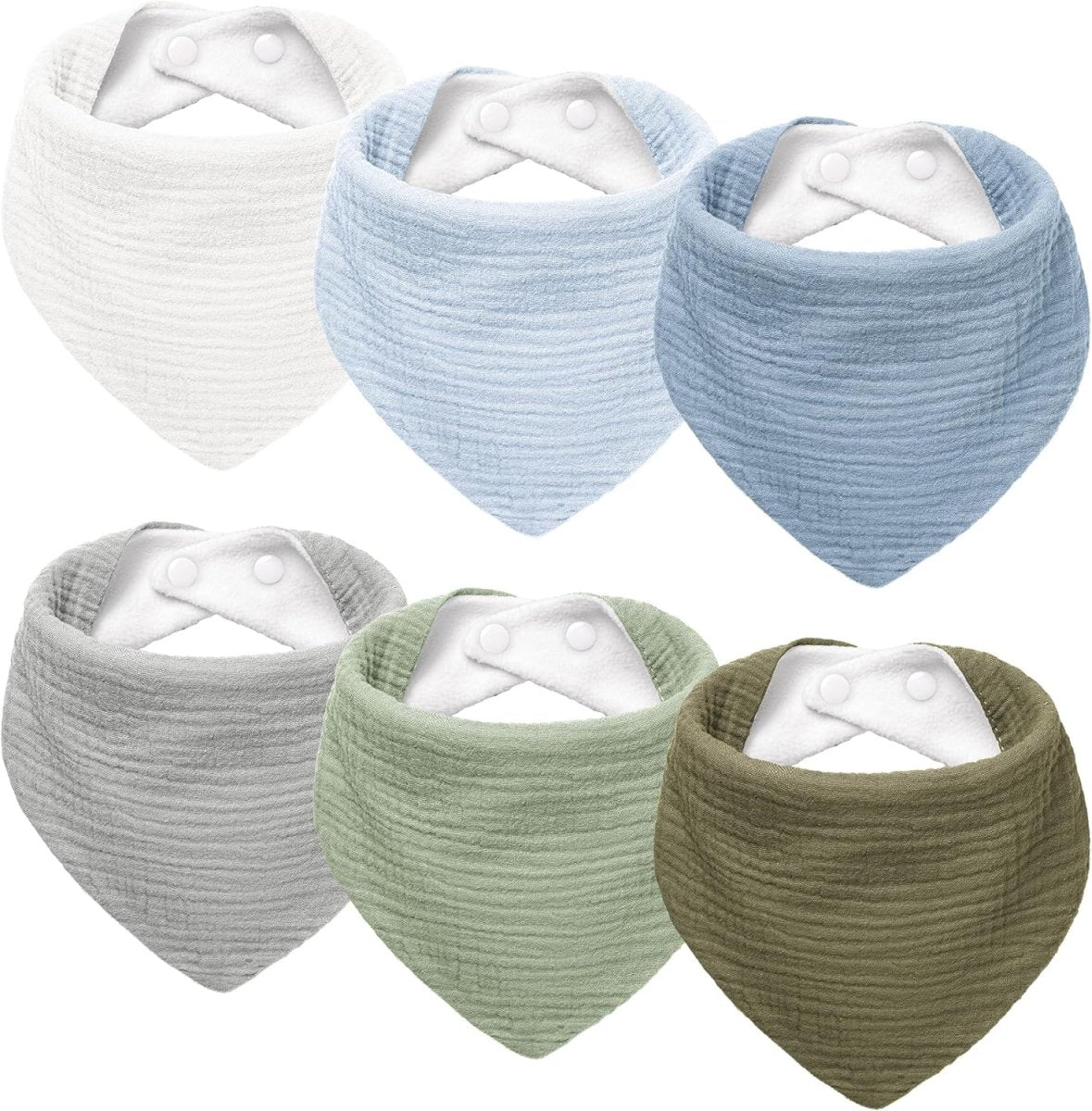 Susurration Muslin Baby Drool Bibs 6Pack Soft Triangular Adjustable Baby Bandana Bibs for Unisex Girls & Boys - LittleTreasures
